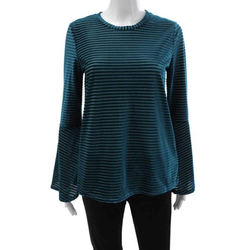 Michael Michael Kors Women Striped Tunic Top Dark Blue Long Sleeve Size S